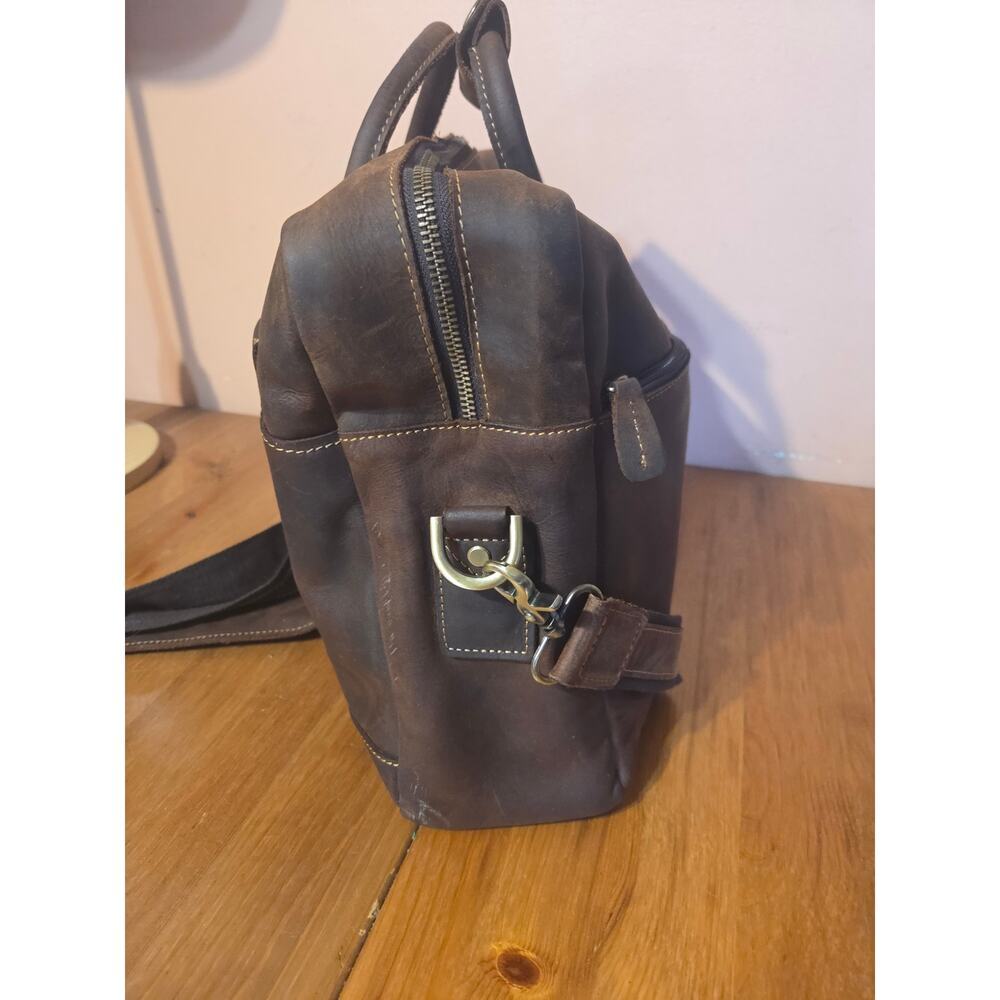 Kattee Leather Messenger Laptop Briefcase Dark Brown 17in Lots Of Storage! - Picture 4 of 10